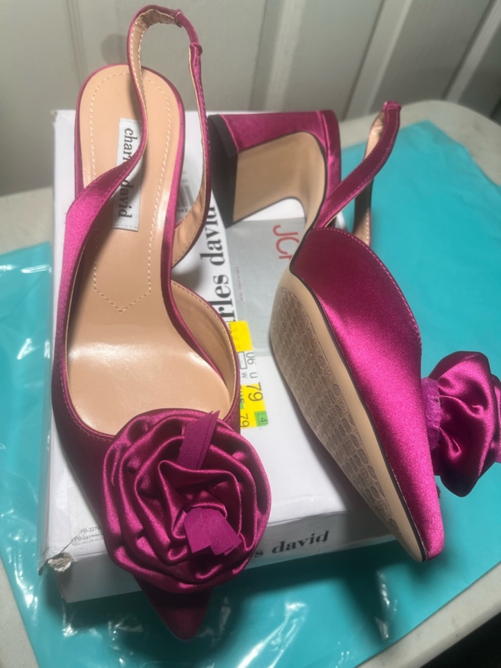 Charles David Fuchsia Satin D'Orsay Block Heels - Picture 5 of 9